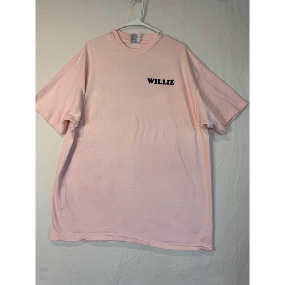 Vintage 90's Y2K XXL Willie Retired Handmade T-Shirt Pink Velvet Letters Hanes - Picture 3 of 9
